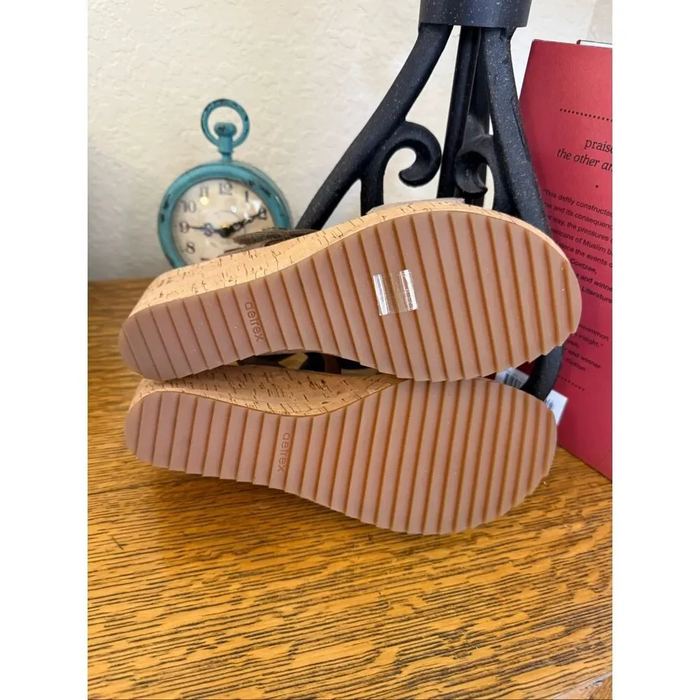 NEW Aetrex Madelyn Quarter Strap Wedge Sandal in Taupe Multi Leather Summer - Picture 7 of 12